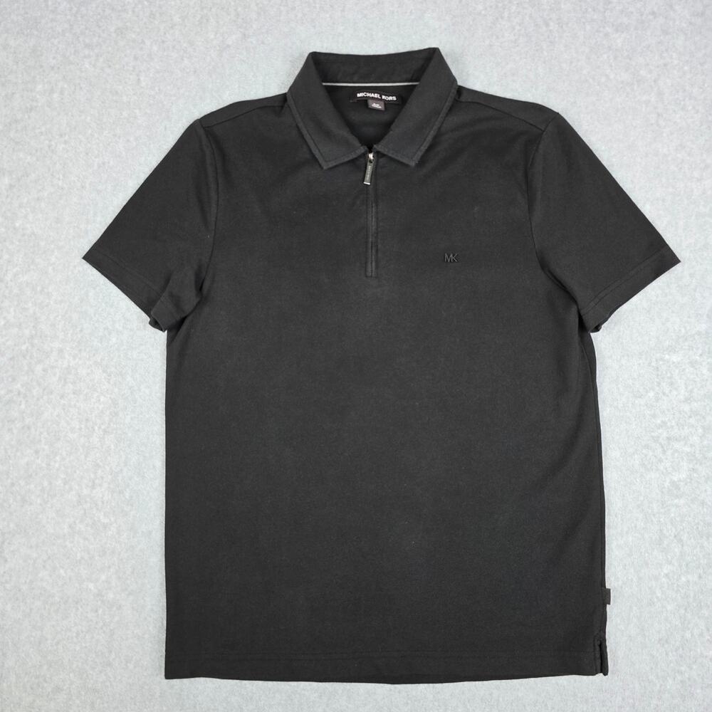 Michael Kors Mens Small Black Short Sleeve Zip Pique Polo Shirt